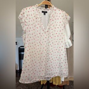 Haver Cherry Print Ruffle Sleeve Womens Blouse Size Medium